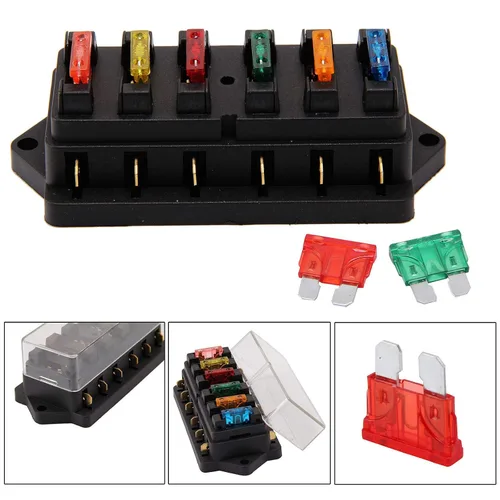 Miniatura 5 de MASO Caja de fusibles de coche 6 vías hoja de fusibles bloque titular 12 V 24 V coche camión circuito marino estándar ATC