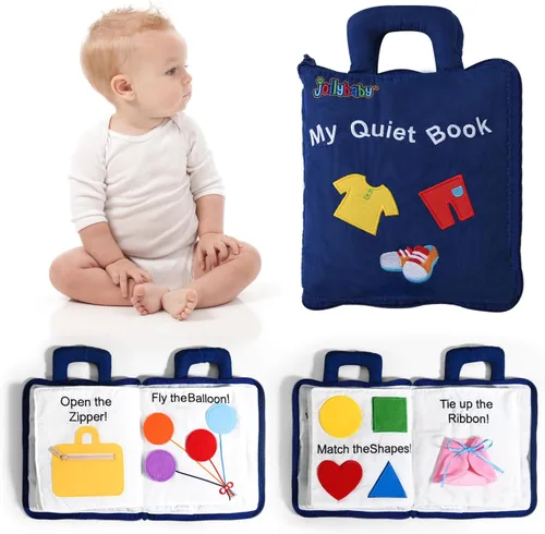 Jollybaby Libros suaves y ocupados de 10 páginas, mi libro tranquilo, juguete de viaje y educación sensorial Montessori, juguete de actividades de