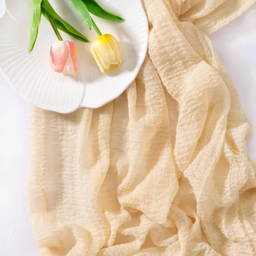 Miniatura 3 de Socomi Camino de mesa beige de gasa de verano de 120 pulgadas, rústico bohemio, camino de tela de queso para bodas, fiestas, baby shower, centro