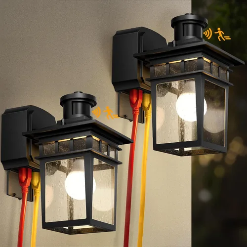 Miniatura 9 de Luces de Porche Exteriores con Sensor de Movimiento con Toma GFCI, 3 Modos de Luminaria Exterior del Anochecer al Amanecer, Luminaria de Iluminación