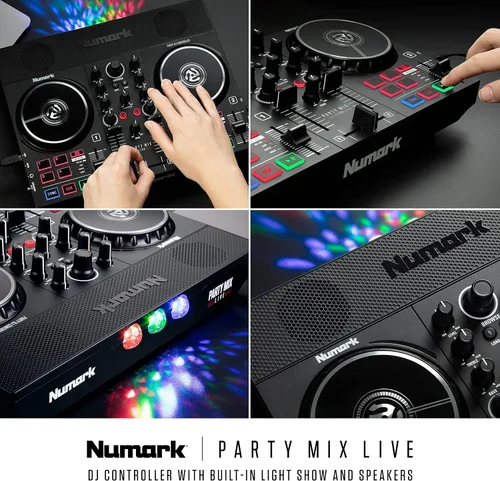 Miniatura 11 de Numark Party Mix Live + HF125 - Controlador de DJ/Set de DJ para adultos y niños con luces de DJ, altavoces de DJ, mezclador de DJ y auriculares