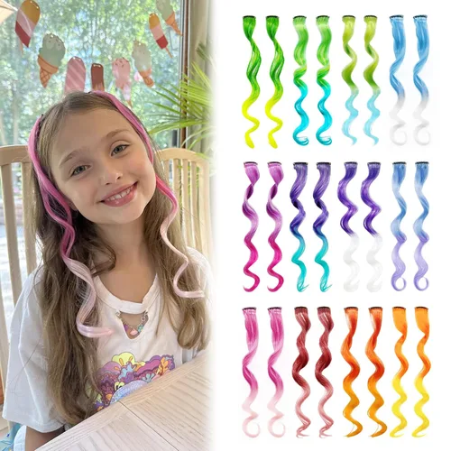 Miniatura 10 de Dreamlover Extensiones de cabello con brillantina para niñas, accesorios para el cabello para mujeres, 24 piezas