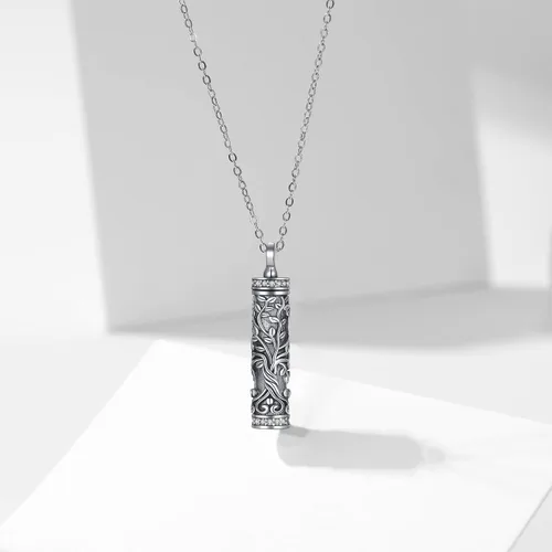Miniatura 161 de Collar con colgante de urna de cenizas de cremación y árbol de la vida para mujer, plata de ley US1