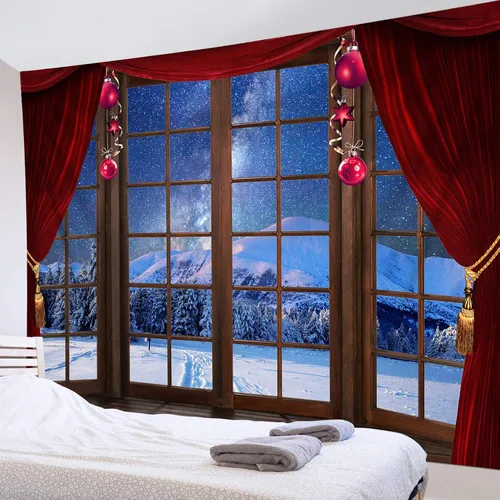 Miniatura 24 de HVEST Tapiz navideño de invierno para colgar en la pared, muñeco de nieve divertido con sombrero azul y tapices de regalo de Navidad, tapiz de pino