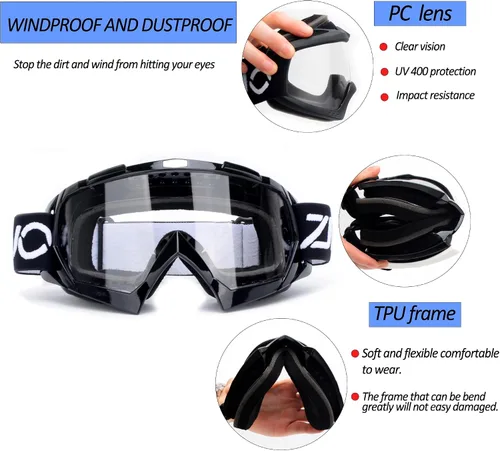 Miniatura 5 de Gafas de motocross para motocicleta ATV, todoterreno, motocross, carreras, MX UTV, resistentes al viento, a prueba de polvo, resistentes a