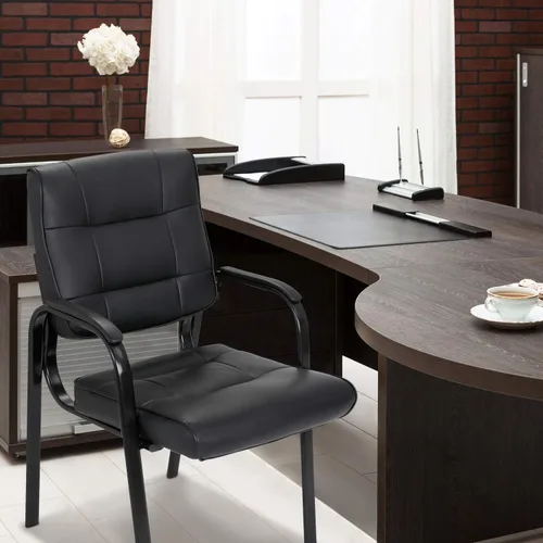 Miniatura 7 de SUPER DEAL Silla de oficina para invitados, silla auxiliar ejecutiva de cuero regenerado, silla de recepción con marco de metal sólido, muebles