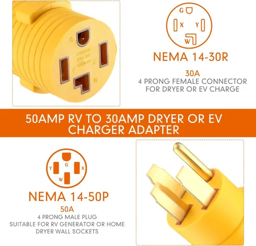 Miniatura 2 de Kanayu Adaptador de cargador EV compatible con NEMA 14-50P a 14-30R, adaptador de 4 clavijas de 50 amperios a 30 amperios para cargador o secadora