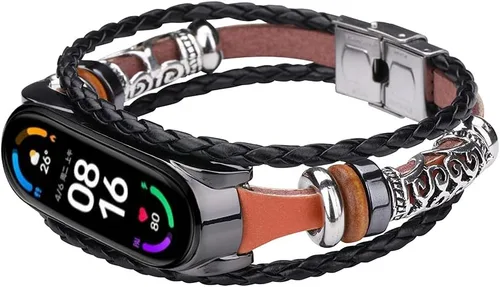 Miniatura 8 de Mi Band 6 - Correa de repuesto de cuerda trenzada retro con hebilla de metal, elemento de cuentas, pulsera ajustable para bricolaje, accesorios