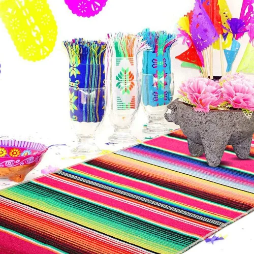 Miniatura 3 de Camino de mesa mexicano Serape de algodón para decoración de fiestas temáticas mexicanas, fiesta del Cinco de Mayo, baby shower, boda