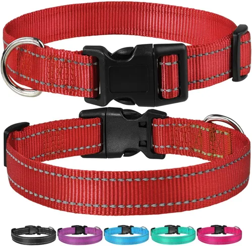 Miniatura 6 de Collar reflectante con hebilla para perro, ajustable, collares de seguridad de nailon para perros pequeños, medianos y grandes, color rojo, talla S