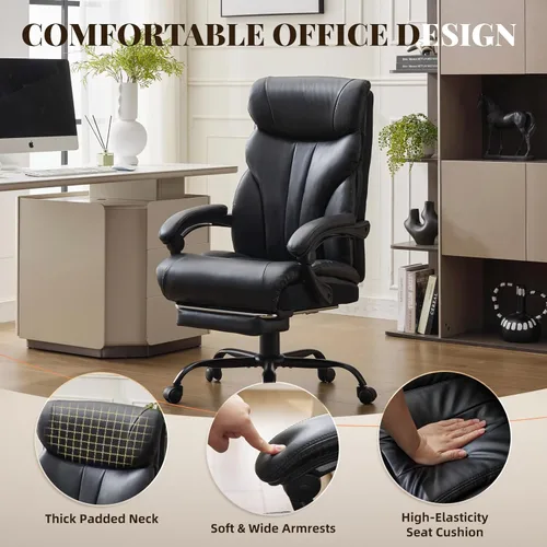 Miniatura 4 de Sillas de oficina grandes y altas con reposapiés, silla ergonómica para juegos de 500 libras de ancho, sillas de computadora ejecutivas reclinables