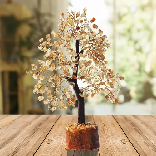 Miniatura 5 de Zenfulstone Árbol artificial de citrino de la vida, 10-12 pulgadas, base de madera, energía positiva, uso versátil, maravilloso regalo Alambre