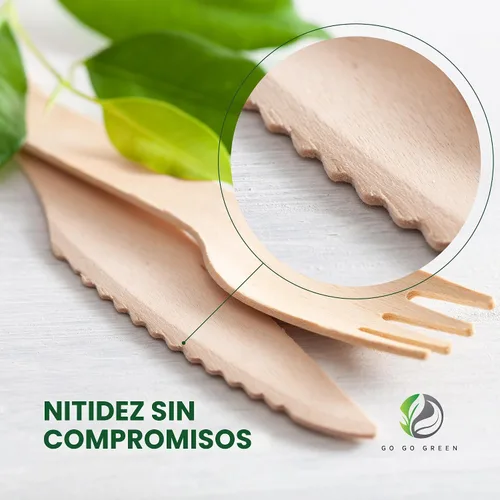 Miniatura 2 de Juego de cubiertos 100% compostables – 300 piezas de utensilios de madera compostables [120 tenedores, 90 cuchillos, 90 cucharas] – Cubiertos