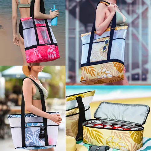 Miniatura 2 de L'OLGA Bolsa grande de malla con enfriador aislado desmontable, bolsa de fin de semana de playa