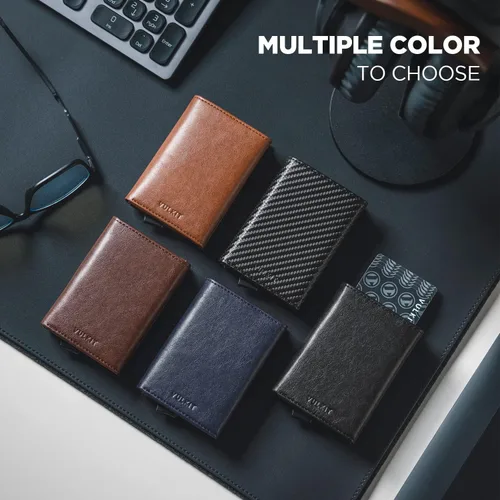 Miniatura 7 de VULKIT Tarjetero de crédito con compartimento para billetes de banco, bloqueo RFID, cartera de cuero desplegable con ventana de identificación