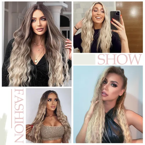 Miniatura 7 de S-noilite Extensiones de cabello sintético con clip de 24 pulgadas, 5 unidades, ondas sueltas, extensiones de cabello sintético grueso y natural