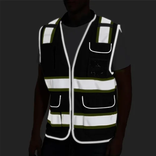 Miniatura 5 de ArcRidge Chaleco de seguridad reflectante para hombres y mujeres, chaleco de construcción de alta visibilidad, tiras reflectantes de doble tono Negro