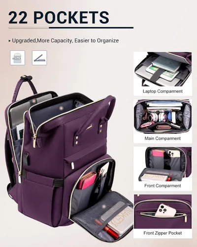 Miniatura 3 de LOVEVOOK Mochila para portátil de mujer, mochila de 15,6 pulgadas con cargador, mochila resistente al agua para profesores, mochila de trabajo