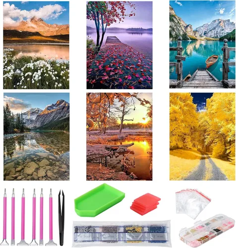 abcGoodefg Paquete de 6 Kits de Pintura de Arte de Diamantes 5D para Adultos DIY Kits de Arte de Diamantes de Perforación Completa Pinturas de