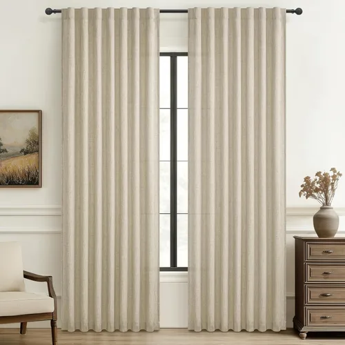 Miniatura 23 de Cortinas translúcidas de lino beige blanco de 84 pulgadas de largo, 2 paneles, cortinas modernas con filtrado de luz y privacidad, riel de techo