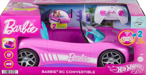Miniatura 7 de Hot Wheels Barbie - Coche de juguete a control remoto rosa convertible, puede contener 2 muñecas de moda Barbie y se abre para almacenamiento, hoja