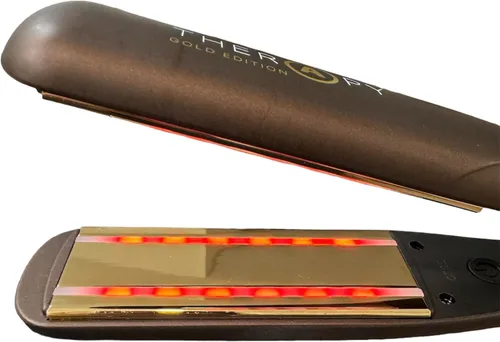 Miniatura 6 de Therapy Iron Gold Edition - Placas de cerámica de 1 1/4 pulgadas con tecnología infrarroja que repara el cabello Dorado
