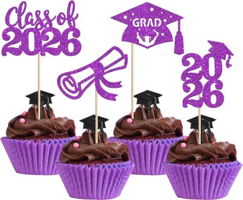 Miniatura 26 de 24 piezas de decoración de cupcakes de graduación para fiesta 2026, selecciones de cupcakes de noche de graduación 2026, decoraciones para pasteles