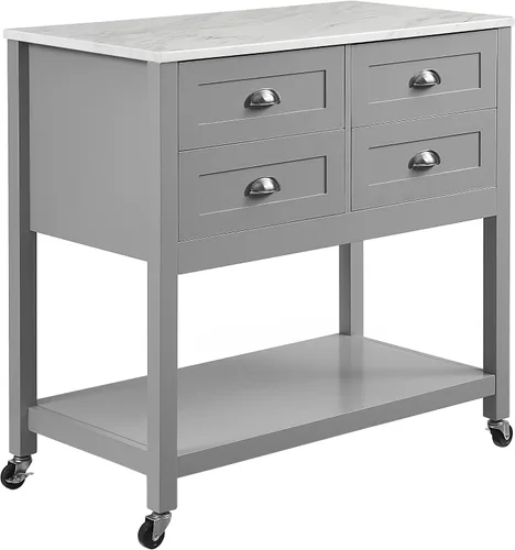 Crosley Furniture Connell - Carrito de isla de cocina rodante, soporte para microondas, barra de café con cajones de almacenamiento, gris