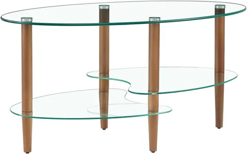 Miniatura 5 de Mesa de centro de vidrio ovalada, mesa de té de vidrio templado de 3 niveles, moderna mesa auxiliar de vidrio ovalada, mesa de vidrio de 3 capas