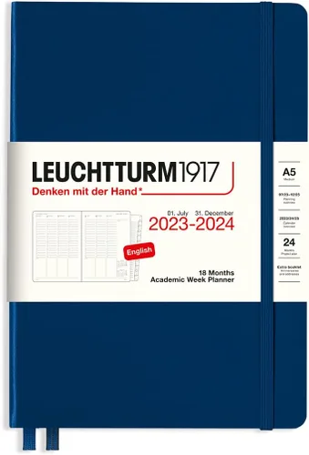 Miniatura 9 de LEUCHTTURM1917 - Planificador de semana académica de 18 meses, tapa dura, tamaño mediano A5, julio de 2023 - diciembre de 2024, inglés, tapa dura
