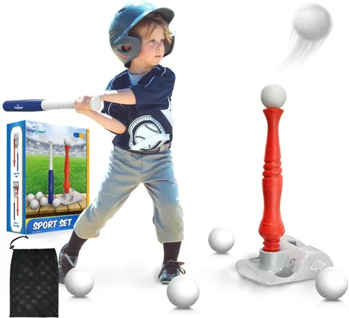 EagleStone Juego de T-Ball para niños de 3-5, 5-8 años, juego de Tee Ball para niños pequeños, juguete de béisbol al aire libre incluye 6 bolas