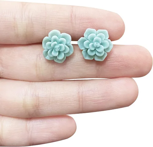 Miniatura 2 de Aretes de suculentas hechos a mano de 13 mm, hipoalergénicos, con poste de plata de ley 925, aretes de cerámica blanda con resina para mujer