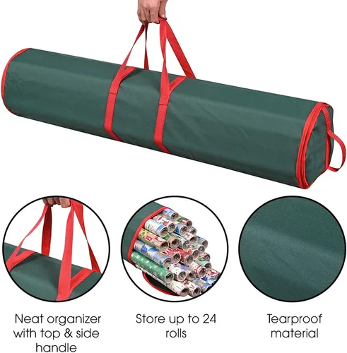 Miniatura 2 de ProPik Bolsa de almacenamiento de papel de regalo, organizador de papel de regalo, paquete de 2 unidades para almacenar hasta 48 rollos de 40 Verde