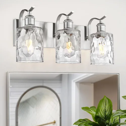 Miniatura 26 de Lámpara de tocador de baño de 3 luces, aplique de pared de níquel cepillado, lámpara de baño moderna con vidrio transparente, VL01BN-3 Níquel