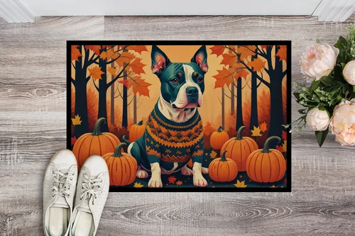 Miniatura 2 de Caroline's Treasures DAC1007MAT Pit Bull Terrier - Tapete de otoño de 18 x 27 pulgadas, para interiores y exteriores, para entrada, antideslizante
