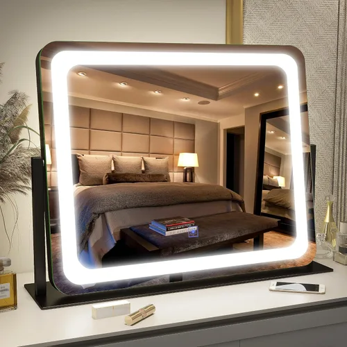 Miniatura 8 de FENNIO - Espejo de tocador con luces, espejo de maquillaje iluminado LED, pantalla táctil con 3 modos de iluminación, regulable, para mesa