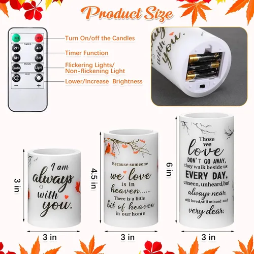 Miniatura 2 de Treela 3 velas conmemorativas, regalos conmemorativos, luces LED cardenales sin llama, regalos religiosos para la pérdida de un ser querido, velas