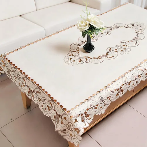 Miniatura 18 de Juego de 4 manteles individuales bordados con flores rosas, 17 x 11 pulgadas, rectangulares, clásicos, de encaje, beige, decoración del hogar