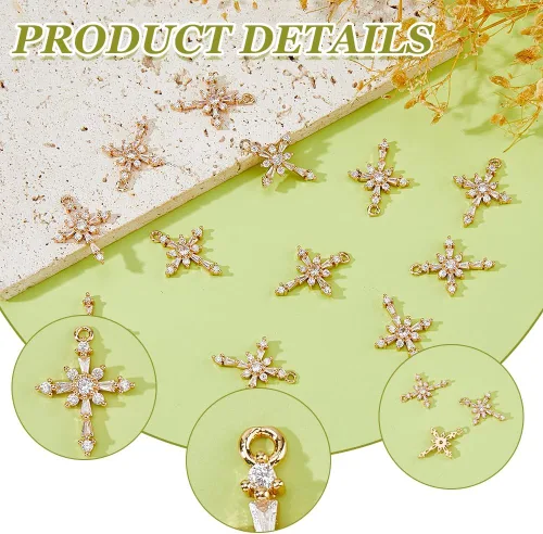 Miniatura 4 de DICOSMETIC 12 dijes de cruz de circonita cúbica, dije de crucifijo de Cristo dorado, dije de crucifijo religioso, dije de latón con diamantes