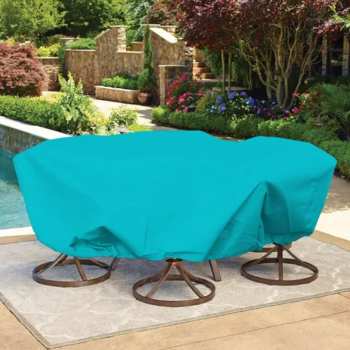 Miniatura 10 de Bynbbur Funda impermeable para muebles de patio de 13 pies con dobladillo de cuerda de alambre en todos los bordes, fundas redondas para piscina
