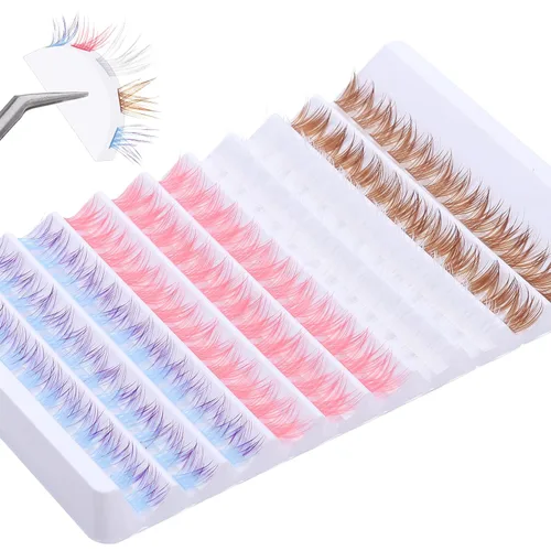 Extensiones de pestañas postizas de colores, 140 unidades, aspecto natural, rizo D, pestañas de ojo de gato, individuales, extensiones de pestañas