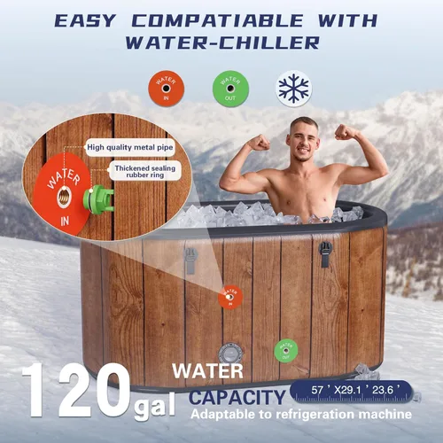 Miniatura 6 de MERAPI Tina de inmersión fría XL de 170 galones con cojín, bañera de hielo mejorada para atletas, compatible con enfriadores de agua, baño de hielo