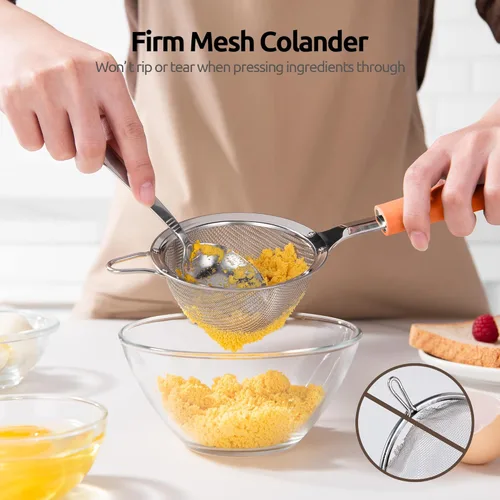 Miniatura 6 de Colador de malla de acero inoxidable 18/8: U-Taste Colador de alimentos de malla fina de cocina de 3.9 pulgadas con mango de silicona resistente (6)