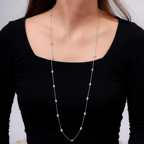 Miniatura 5 de Tienda Collection Platinum or Gold Plated Sterling Silver Station Necklace made with Infinite Elements Zirconia
