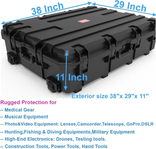 Miniatura 4 de Regetek Funda rígida impermeable de 38 x 29 x 11 pulgadas, funda rígida con ruedas, espuma personalizable, 3 asas grandes, para cámaras, equipos