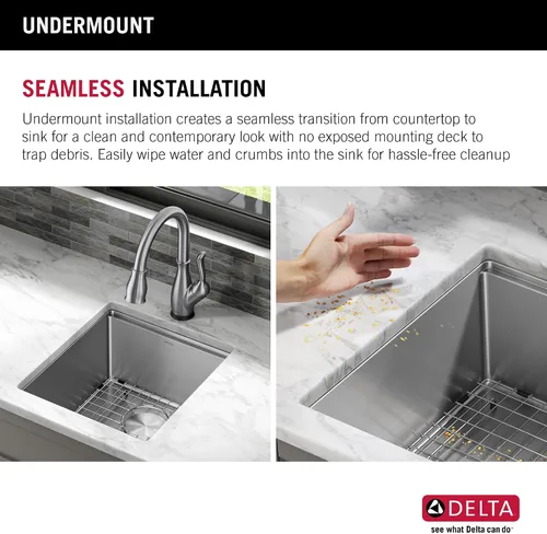 Miniatura 9 de DELTA FAUCET Lorelai - Lavaplatos de estación de trabajo de barra de 17 pulgadas para cocina, montaje bajo encimera, acero inoxidable calibre 16