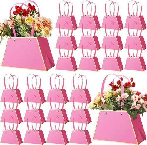 Miniatura 10 de Noveread 24 bolsas de regalo florales de barra floral a granel, bolsa de ramo de flores, bolsa de papel de regalo con asa, caja de centro de mesa