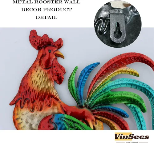 Miniatura 5 de VinSees Decoración de pared de gallo de metal, regalos de pollo para mujeres, mamá, abuela, esposa; escultura de pared de gallo 3D para cocina