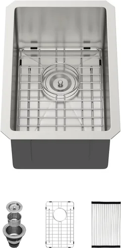 Miniatura 33 de Lordear Fregadero de cocina para interiores y exteriores de 15 x 17 con grifo plegable, Samll Bar Prep 16 calibre T304 de acero inoxidable