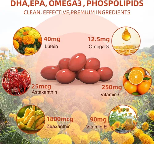 Miniatura 3 de Cápsulas blandas de suplemento de luteína y zeaxantina: vitaminas y suplementos para los ojos con vitaminas C, E, Omega 3, luteína y zeaxantina